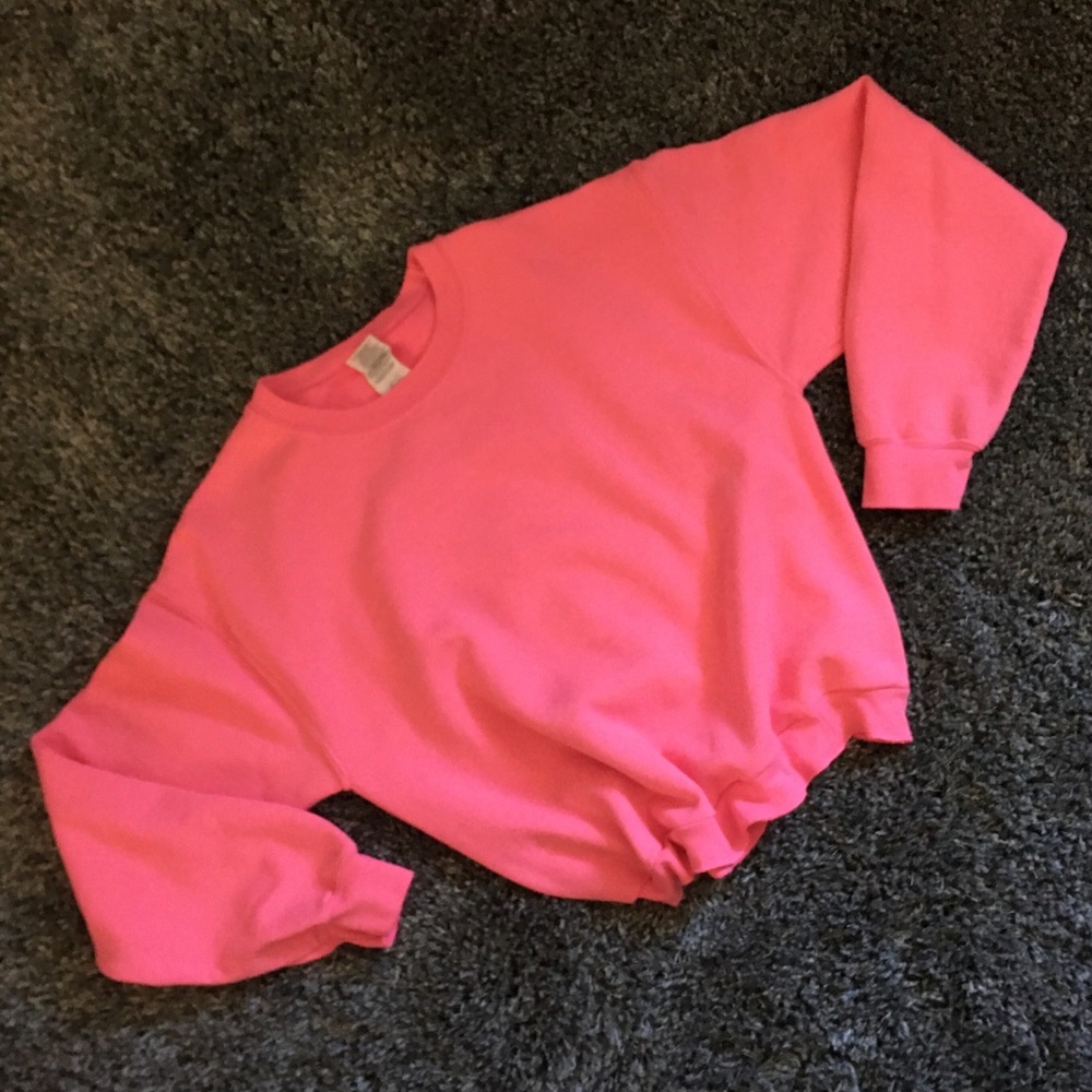 neon hot pink cropped crew sweatshirt